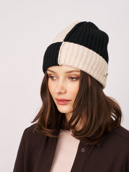 Black Vintage Havana SEAM PATTERN BEANIE - BLACK