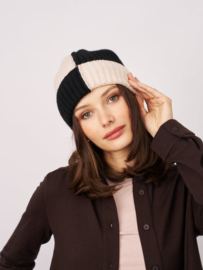Black Vintage Havana SEAM PATTERN BEANIE - BLACK