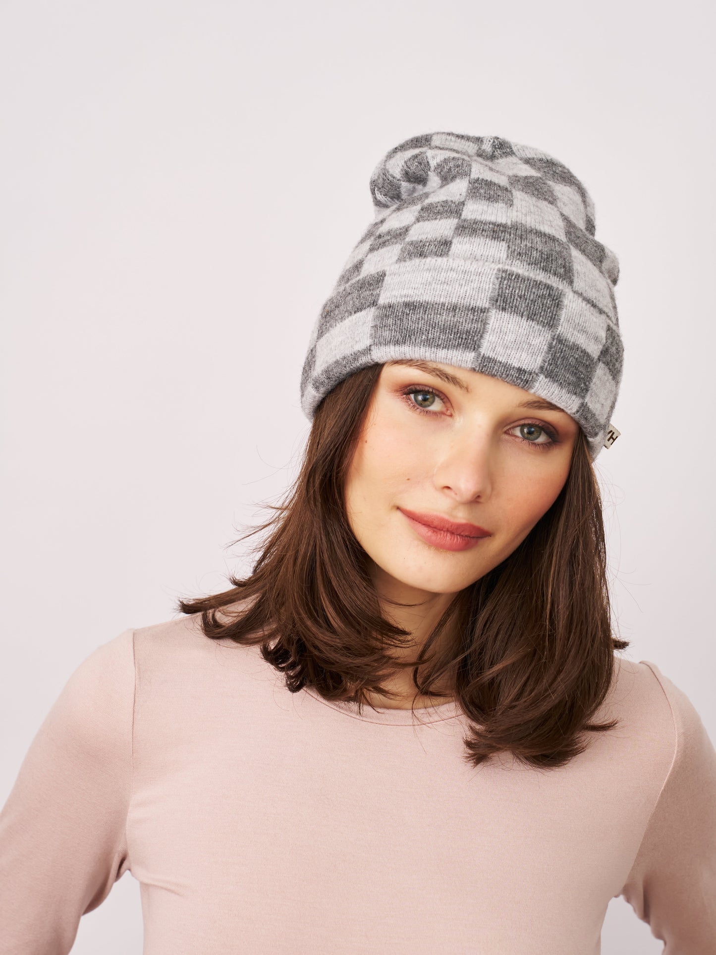 Grey Vintage Havana CHECK PATTERN BEANIE - GREY