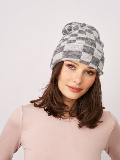 Grey Vintage Havana CHECK PATTERN BEANIE - GREY