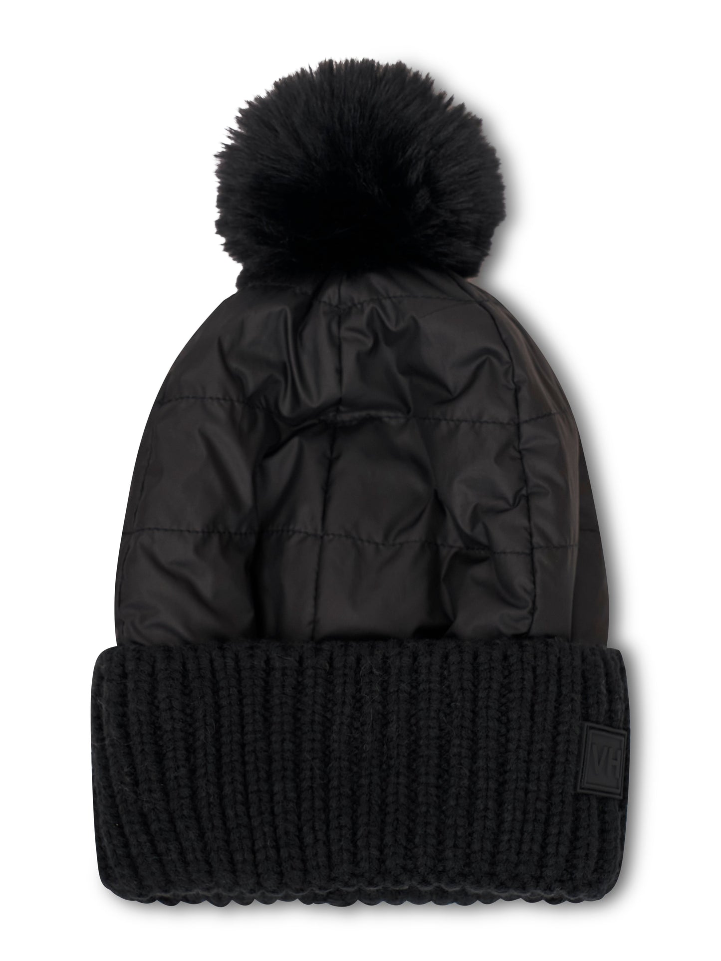 Black Vintage Havana PUFFER POMPOM HAT - BLACK