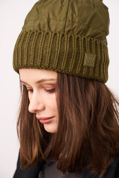 Olive Vintage Havana PUFFER POMPOM HAT - OLIVE