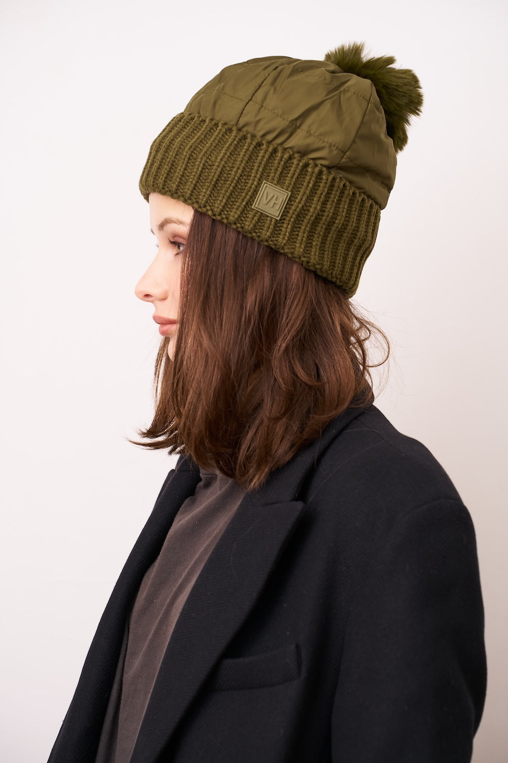 Olive Vintage Havana PUFFER POMPOM HAT - OLIVE
