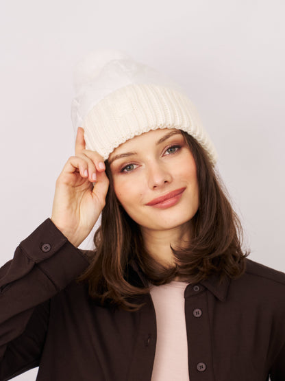 White Vintage Havana PUFFER POMPOM HAT - WHITE