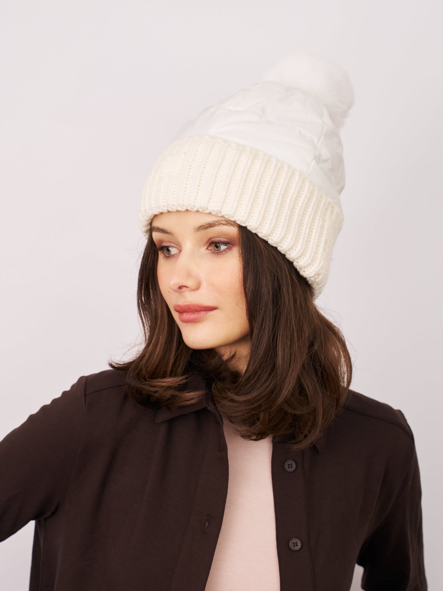 White Vintage Havana PUFFER POMPOM HAT - WHITE