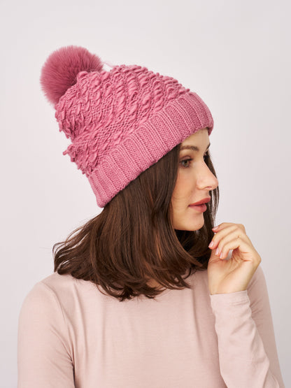 Blush Vintage Havana TURN UP POMPOM HAT - BLUSH
