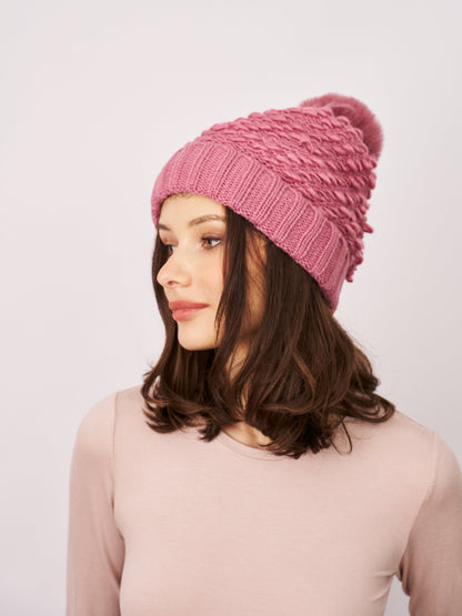 Blush Vintage Havana TURN UP POMPOM HAT - BLUSH