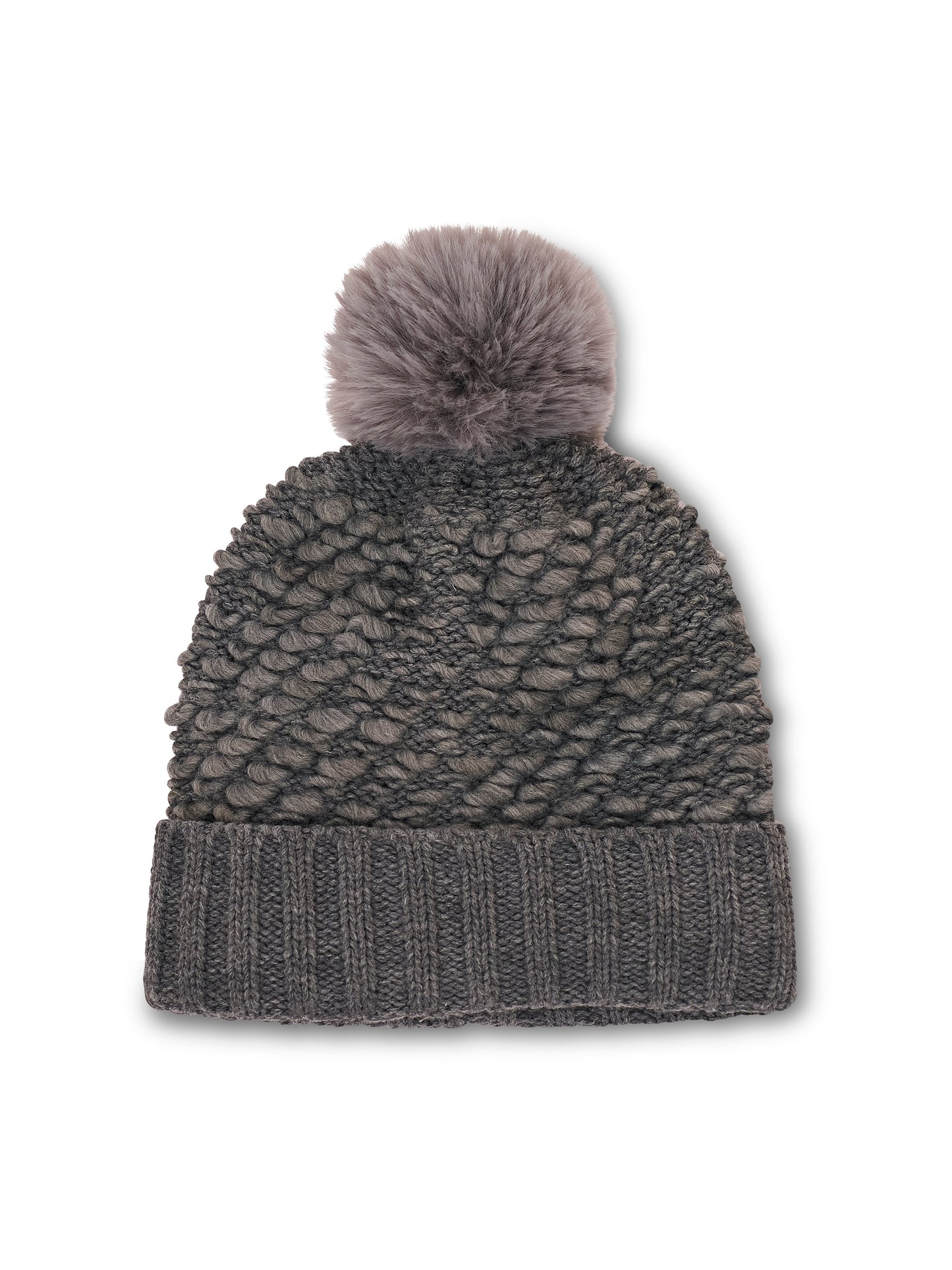 Grey Vintage Havana TURN UP POMPOM HAT - GREY