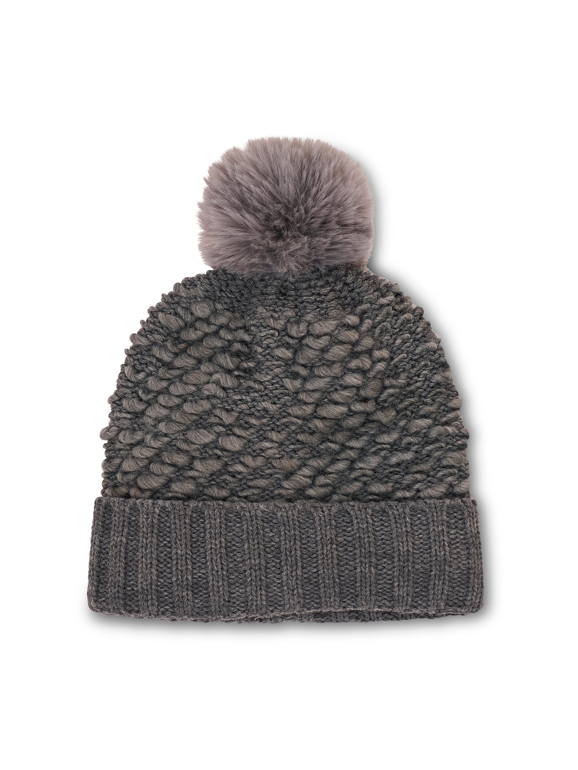 Grey Vintage Havana TURN UP POMPOM HAT - GREY