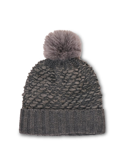 Grey Vintage Havana TURN UP POMPOM HAT - GREY