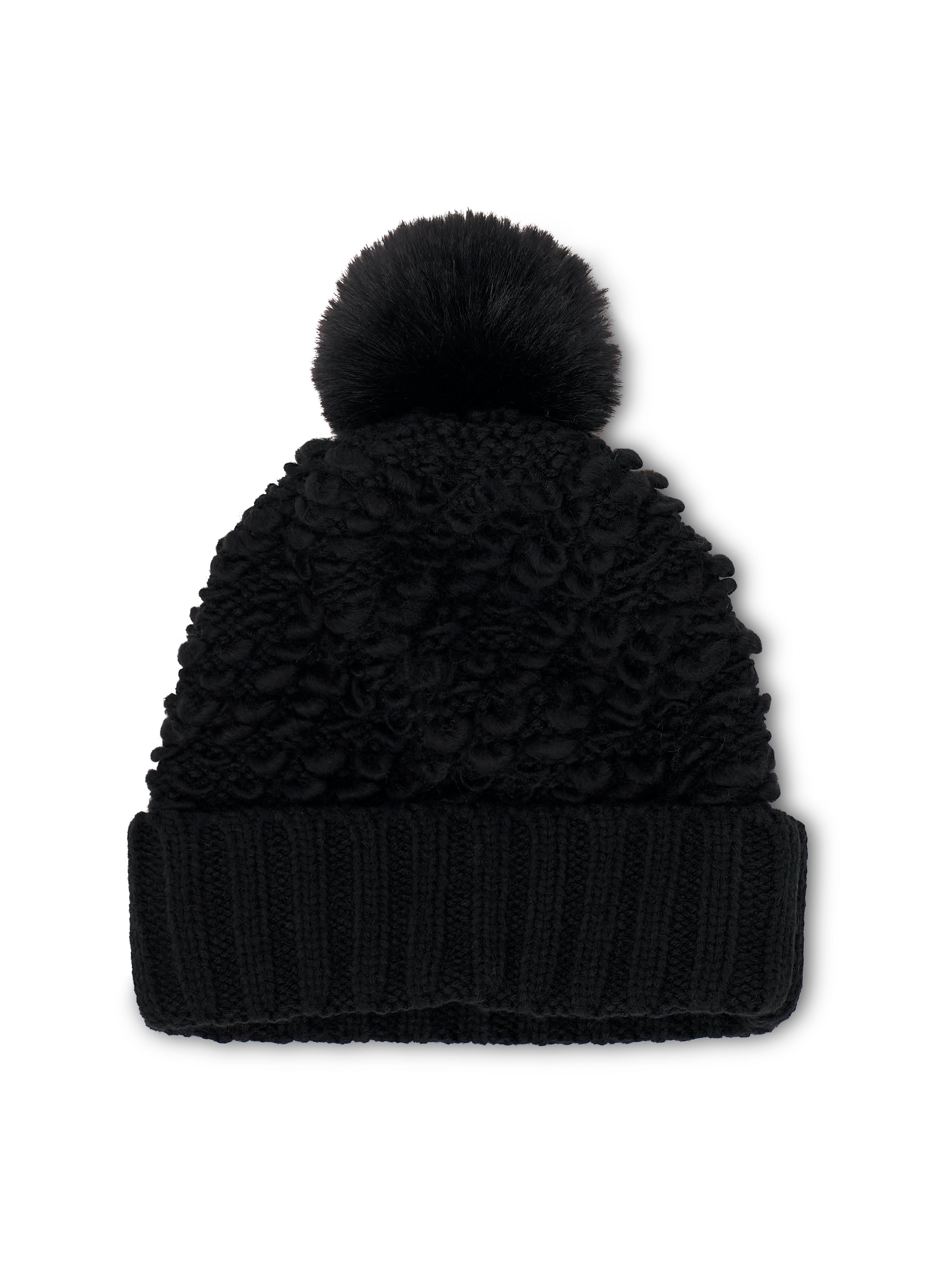 Black Vintage Havana TURN UP POMPOM HAT - BLACK