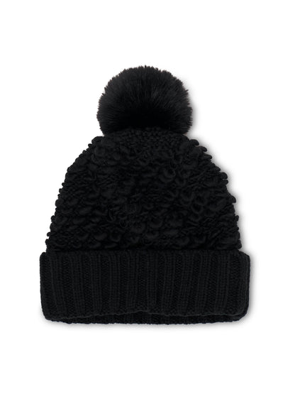 Black Vintage Havana TURN UP POMPOM HAT - BLACK