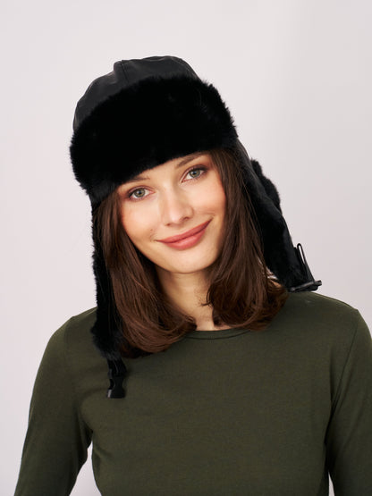 Black Vintage Havana FUR TRAPPER HAT - BLACK