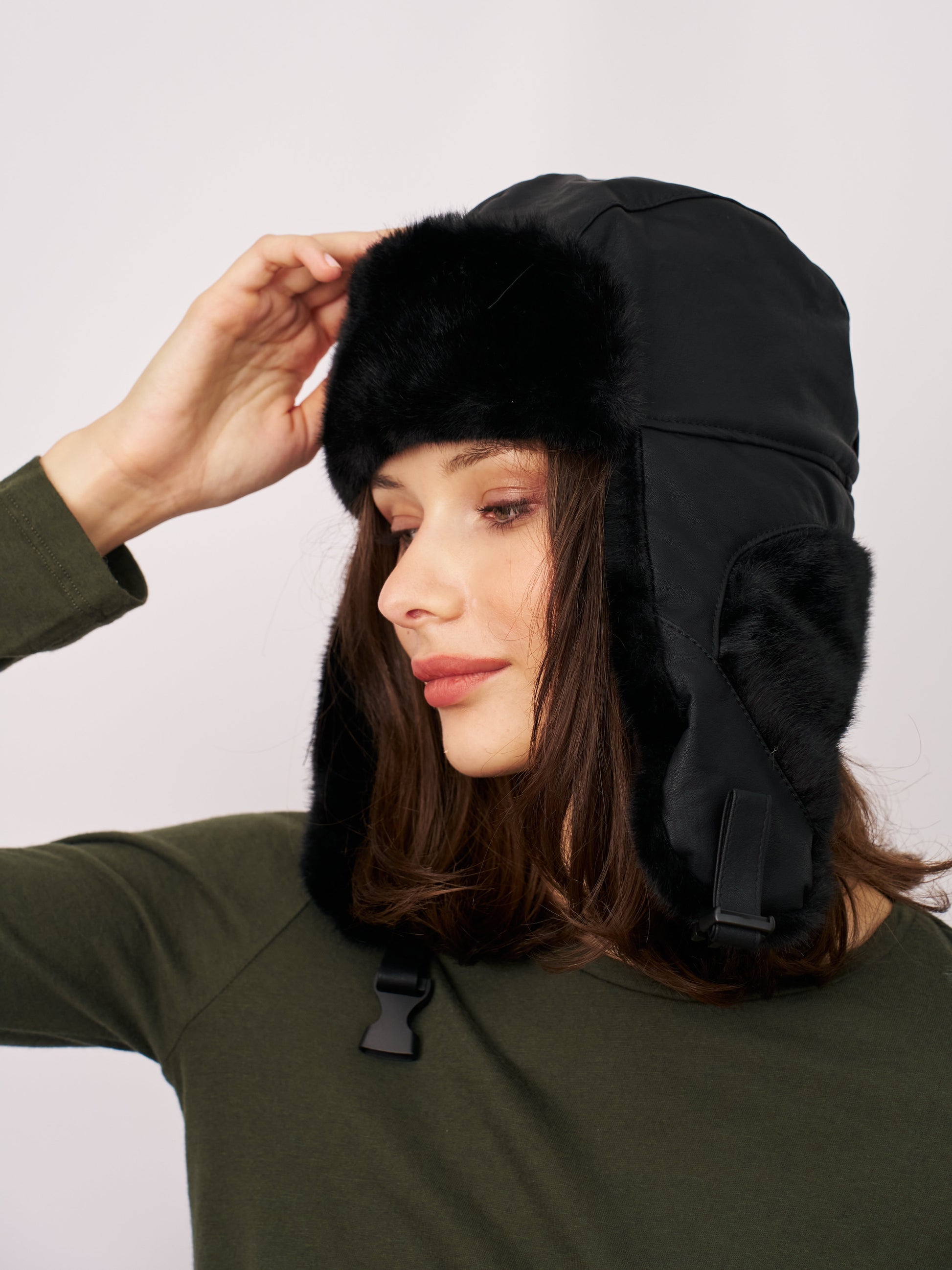 Black Vintage Havana FUR TRAPPER HAT - BLACK