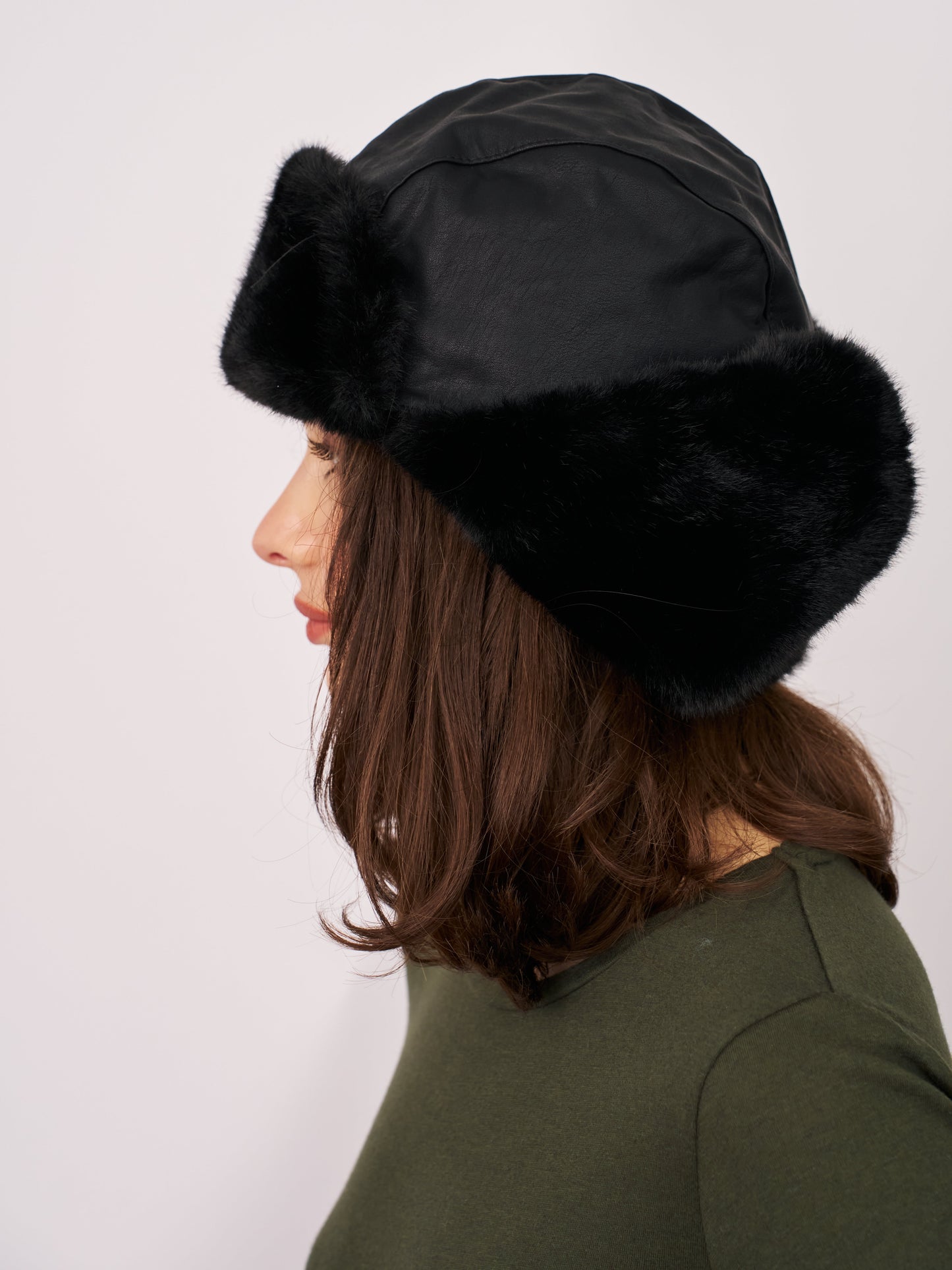 Black Vintage Havana FUR TRAPPER HAT - BLACK