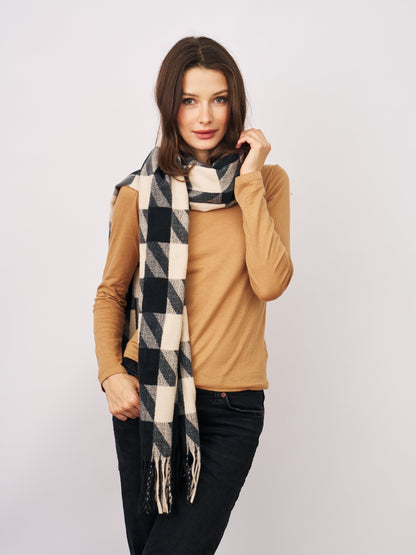 Black Vintage Havana HOUNDSTOOTH TASSEL SCARF - BLACK
