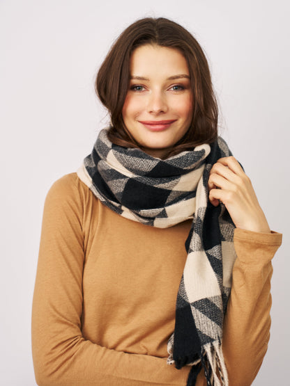 Black Vintage Havana HOUNDSTOOTH TASSEL SCARF - BLACK