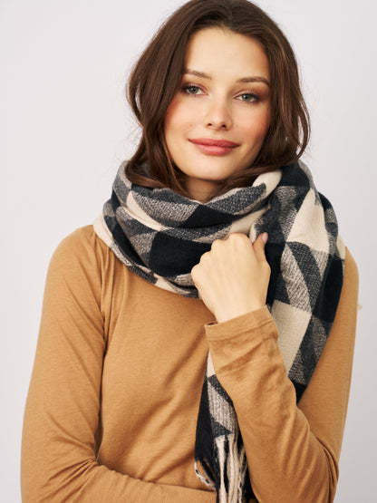 Black Vintage Havana HOUNDSTOOTH TASSEL SCARF - BLACK