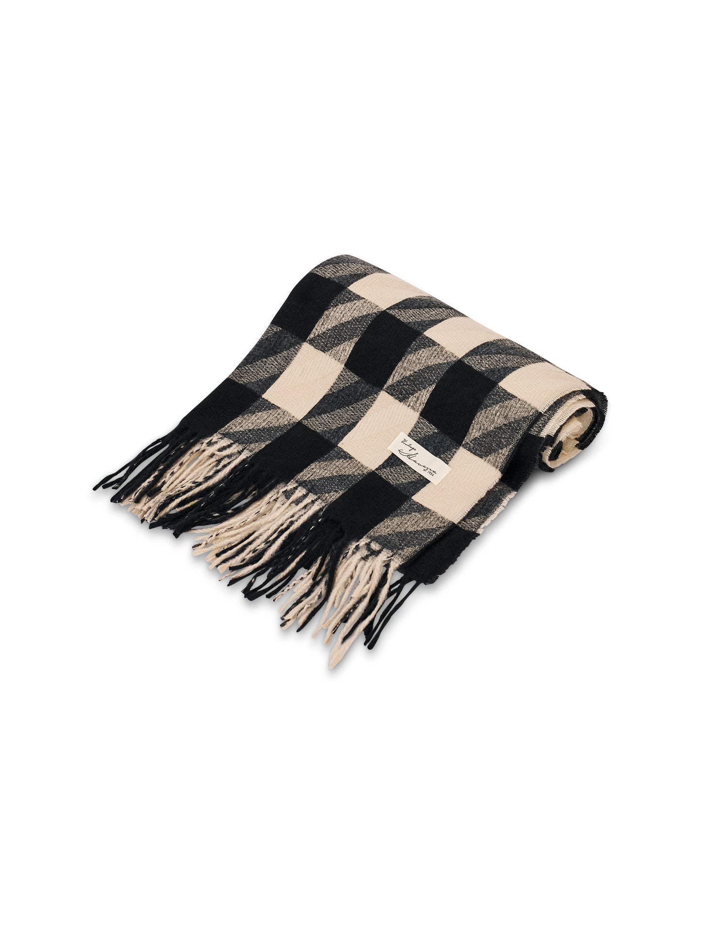 Black Vintage Havana HOUNDSTOOTH TASSEL SCARF - BLACK