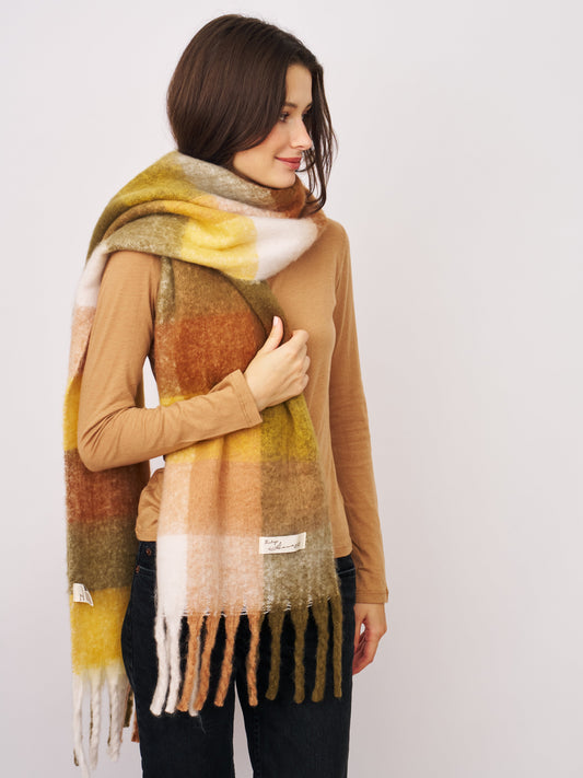 Yellow Vintage Havana CHECK BRUSH TASSEL SCARF - YELLOW