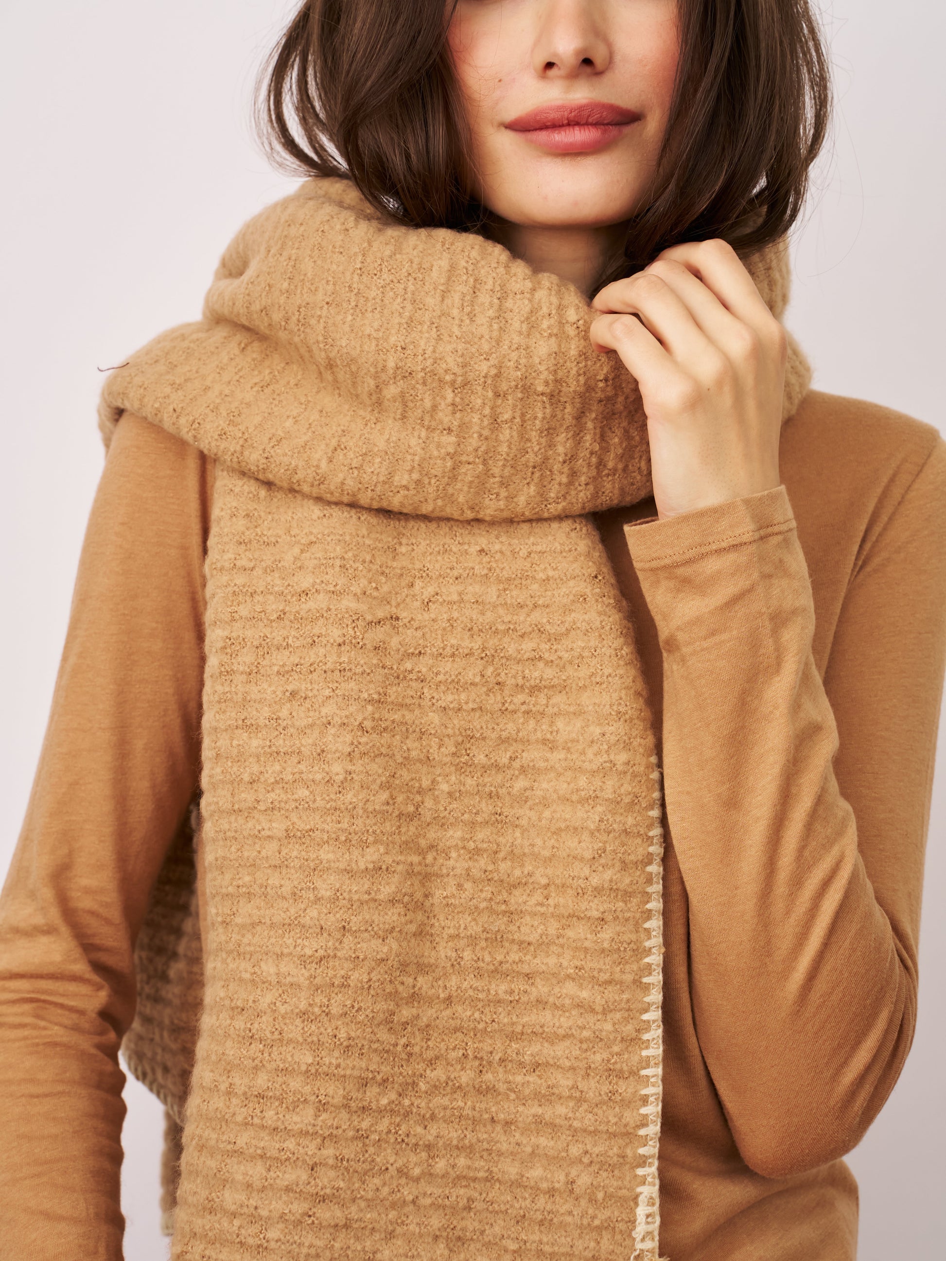 Wheat/Ivory Vintage Havana BLANKET STITCH KNIT SCARF - WHEAT/IVORY