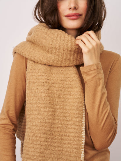 Wheat/Ivory Vintage Havana BLANKET STITCH KNIT SCARF - WHEAT/IVORY