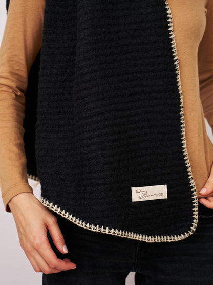 Black/Ivory Vintage Havana BLANKET STITCH KNIT SCARF - BLACK/IVORY