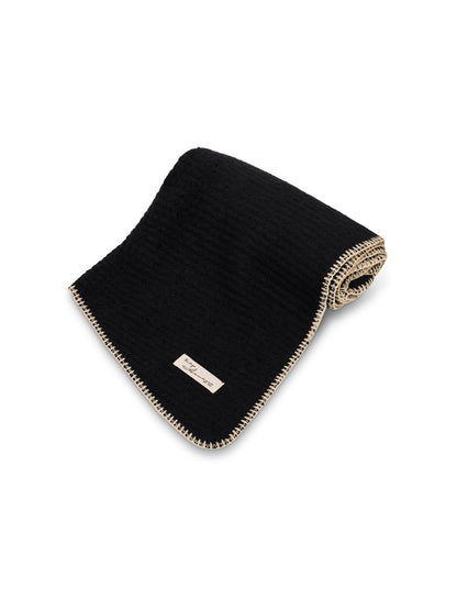 Black/Ivory Vintage Havana BLANKET STITCH KNIT SCARF - BLACK/IVORY
