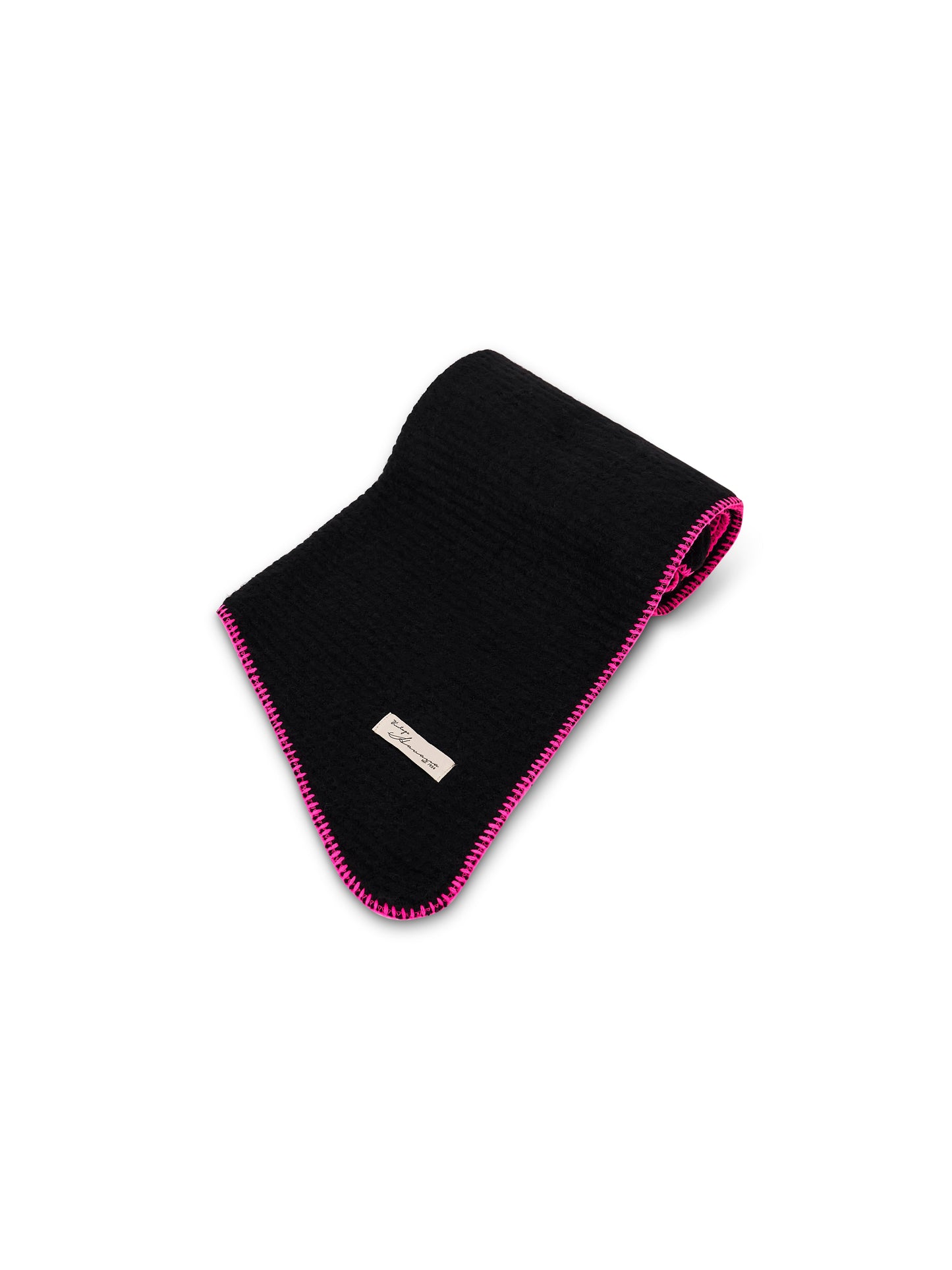 Black/B Pink Vintage Havana BLANKET STITCH KNIT SCARF - BLACK/B PINK