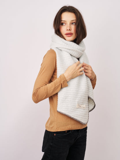 Grey/Charcoal Vintage Havana BLANKET STITCH KNIT SCARF - GREY/CHARCOAL