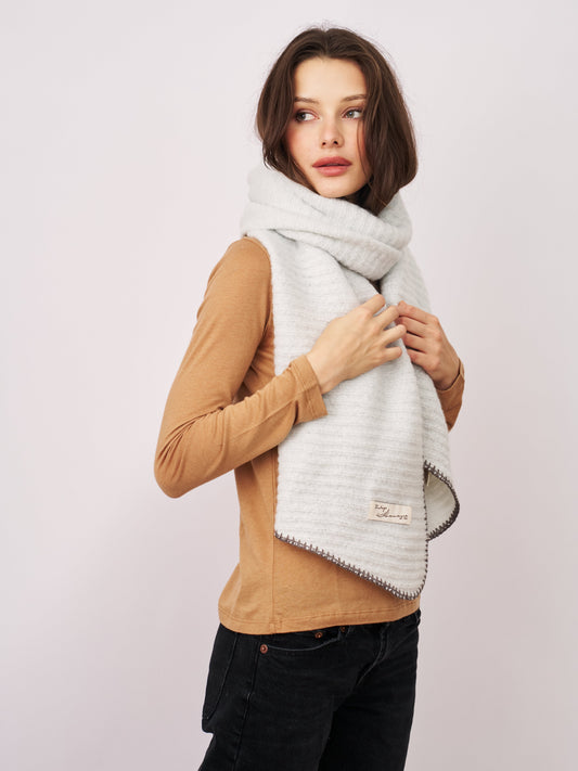 Grey/Charcoal Vintage Havana BLANKET STITCH KNIT SCARF - GREY/CHARCOAL