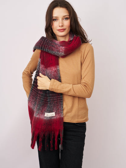 Red Vintage Havana CHECK CHUNKY TASSEL SCARF - RED