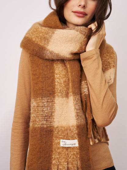 Tan Vintage Havana CHECK TASSEL SCARF - TAN