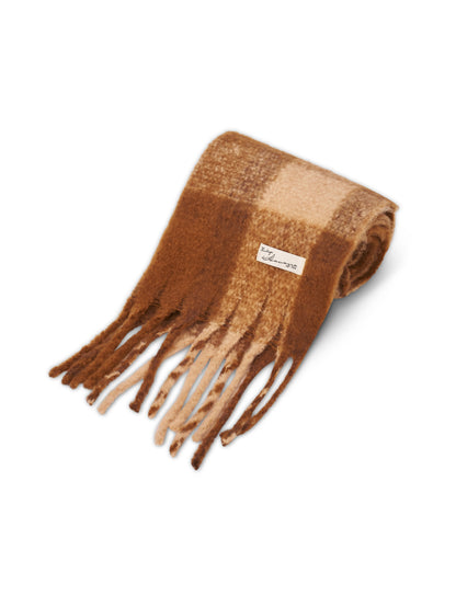 Tan Vintage Havana CHECK TASSEL SCARF - TAN