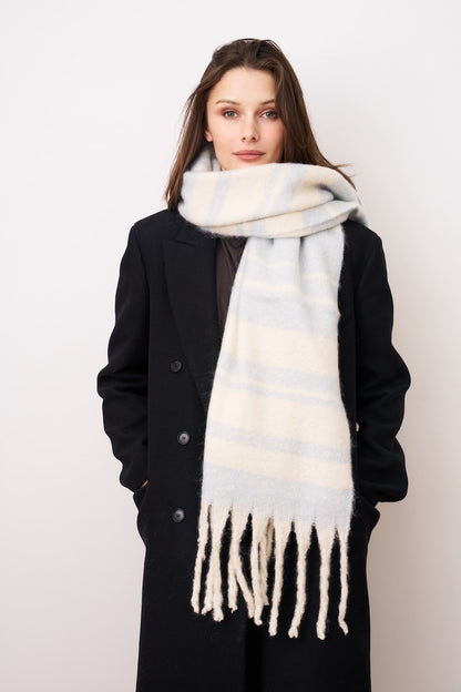 Blue Vintage Havana STRIPE BRUSH TASSEL SCARF - BLUE