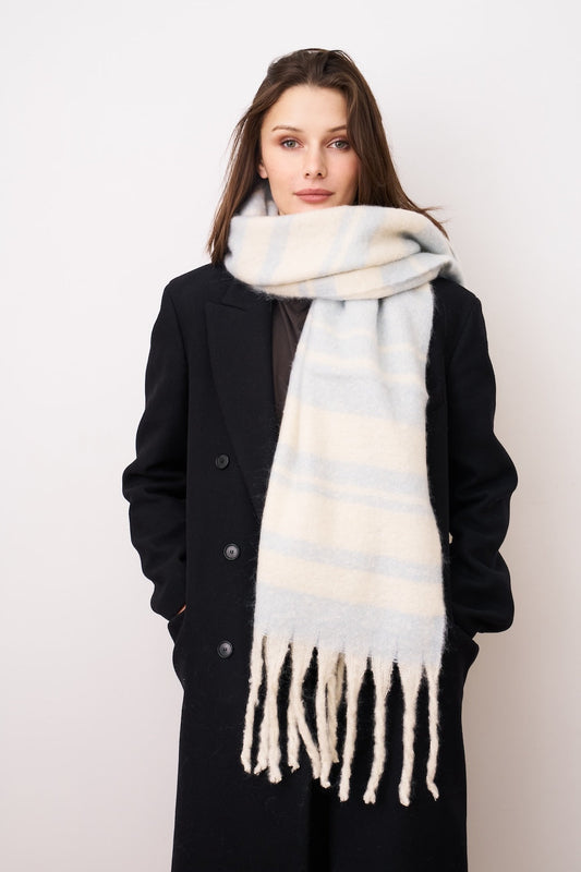 Blue Vintage Havana STRIPE BRUSH TASSEL SCARF - BLUE