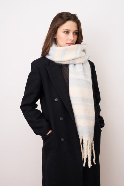 Blue Vintage Havana STRIPE BRUSH TASSEL SCARF - BLUE