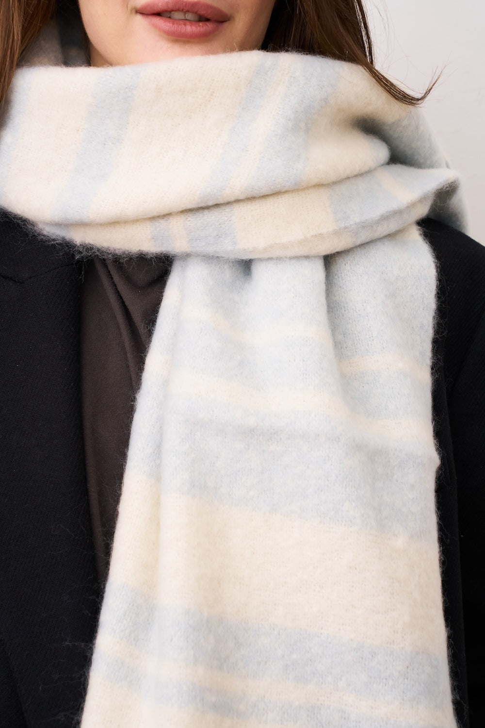 Blue Vintage Havana STRIPE BRUSH TASSEL SCARF - BLUE