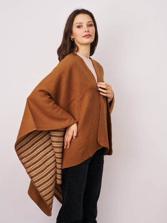 Tan/Ivory Vintage Havana WHIPSTITCH RUANA - TAN/IVORY