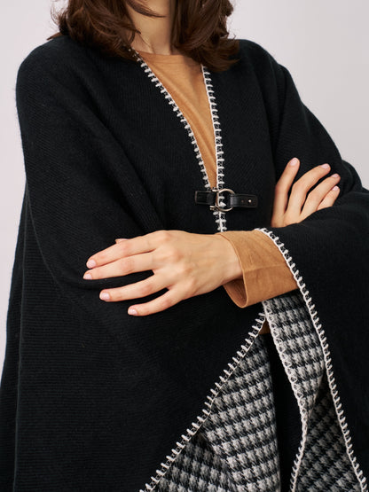 Black/Ivory Vintage Havana WHIPSTITCH RUANA - BLACK/IVORY