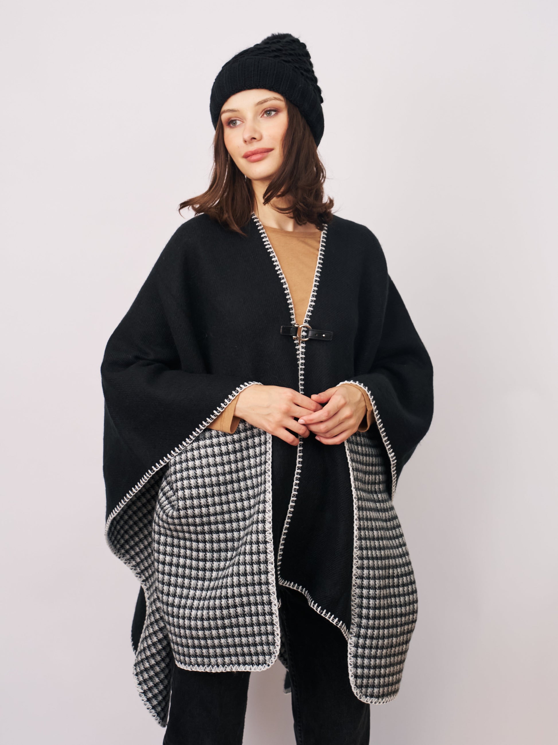 Black/Ivory Vintage Havana WHIPSTITCH RUANA - BLACK/IVORY