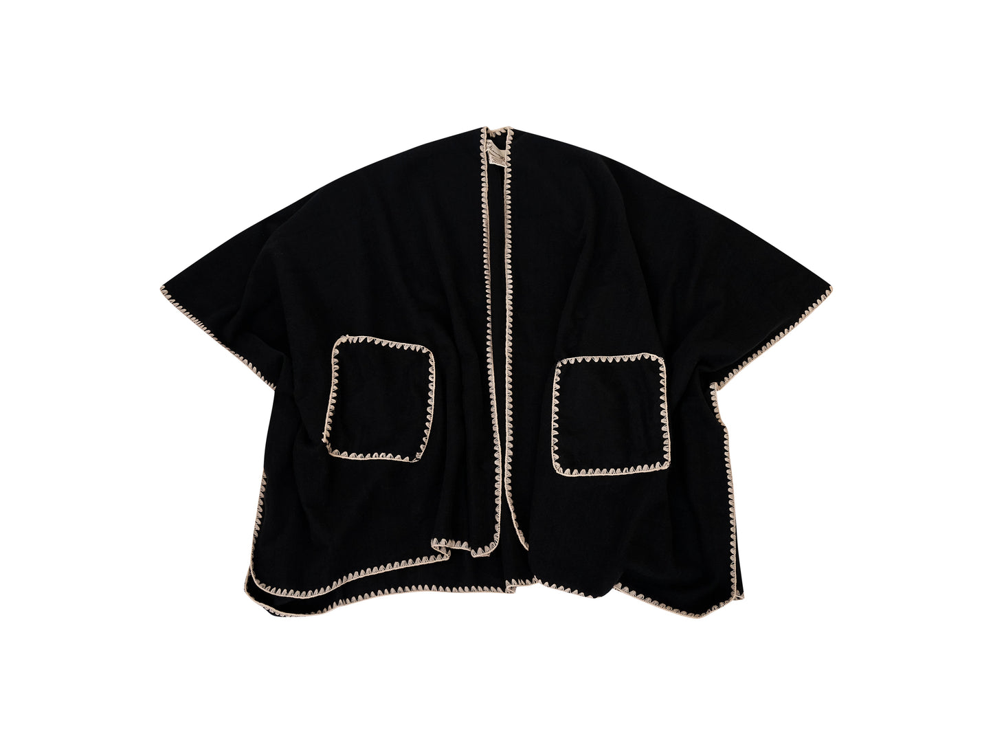 Black/Ivory Vintage Havana WHIPSTITCH RUANA WITH POCKETS