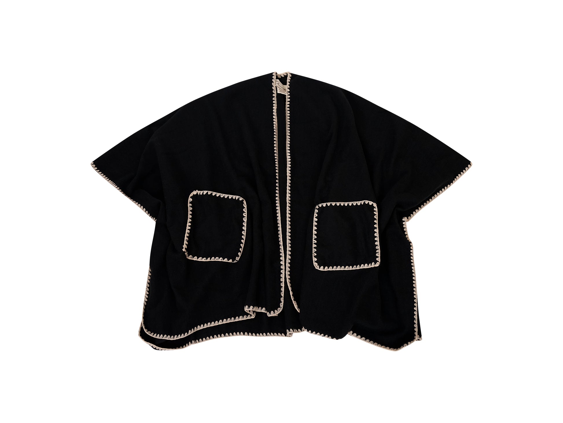 Black/Ivory Vintage Havana WHIPSTITCH RUANA WITH POCKETS