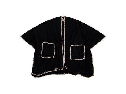 Black/Ivory Vintage Havana WHIPSTITCH RUANA WITH POCKETS