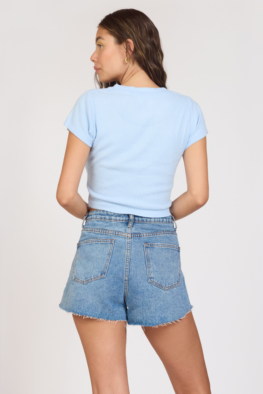 Surfside Blue Vintage Havana "Surf LA" Surfside Blue Rib Hacci Cropped Tee