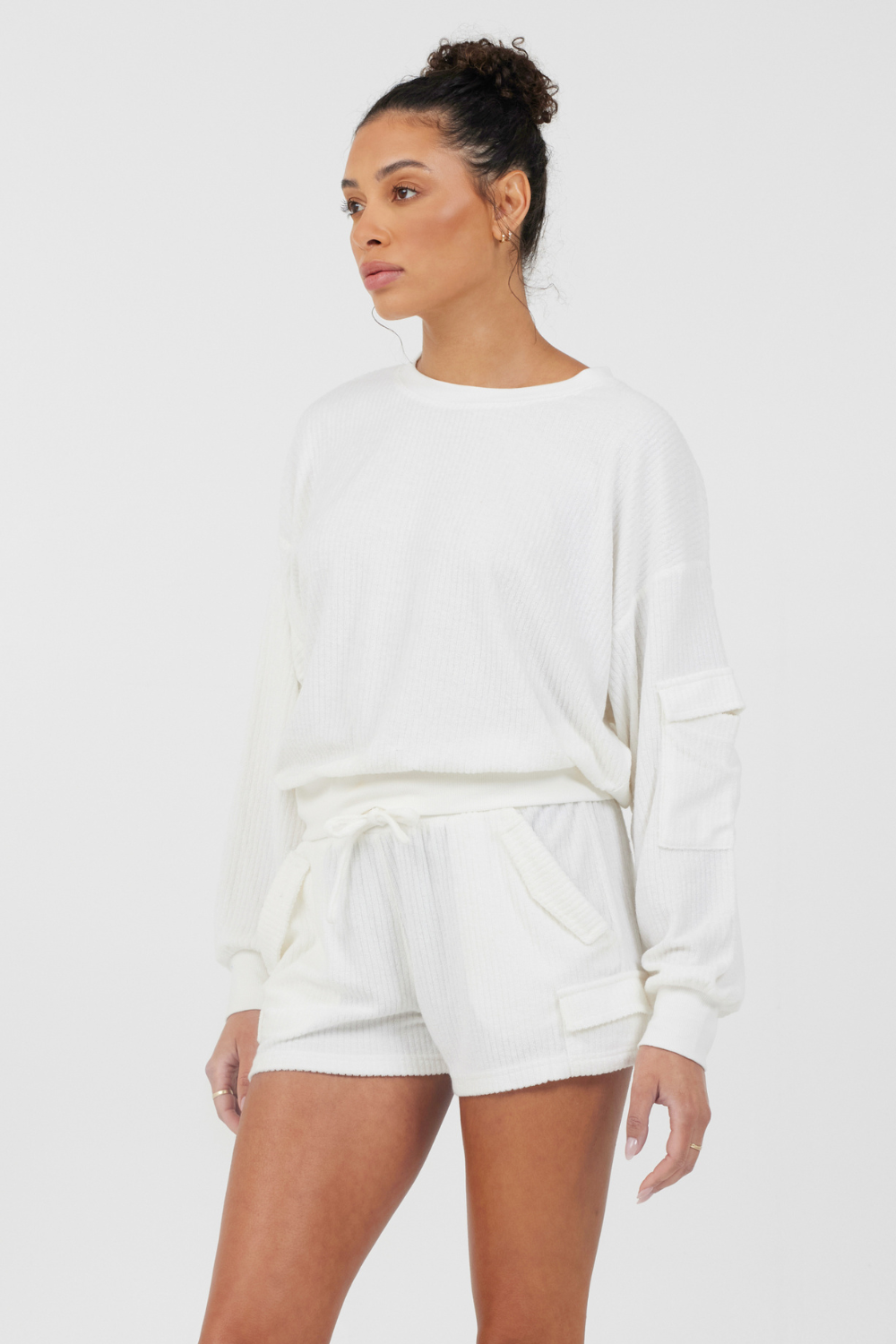 White Vintage Havana White Cord Terry Crewneck