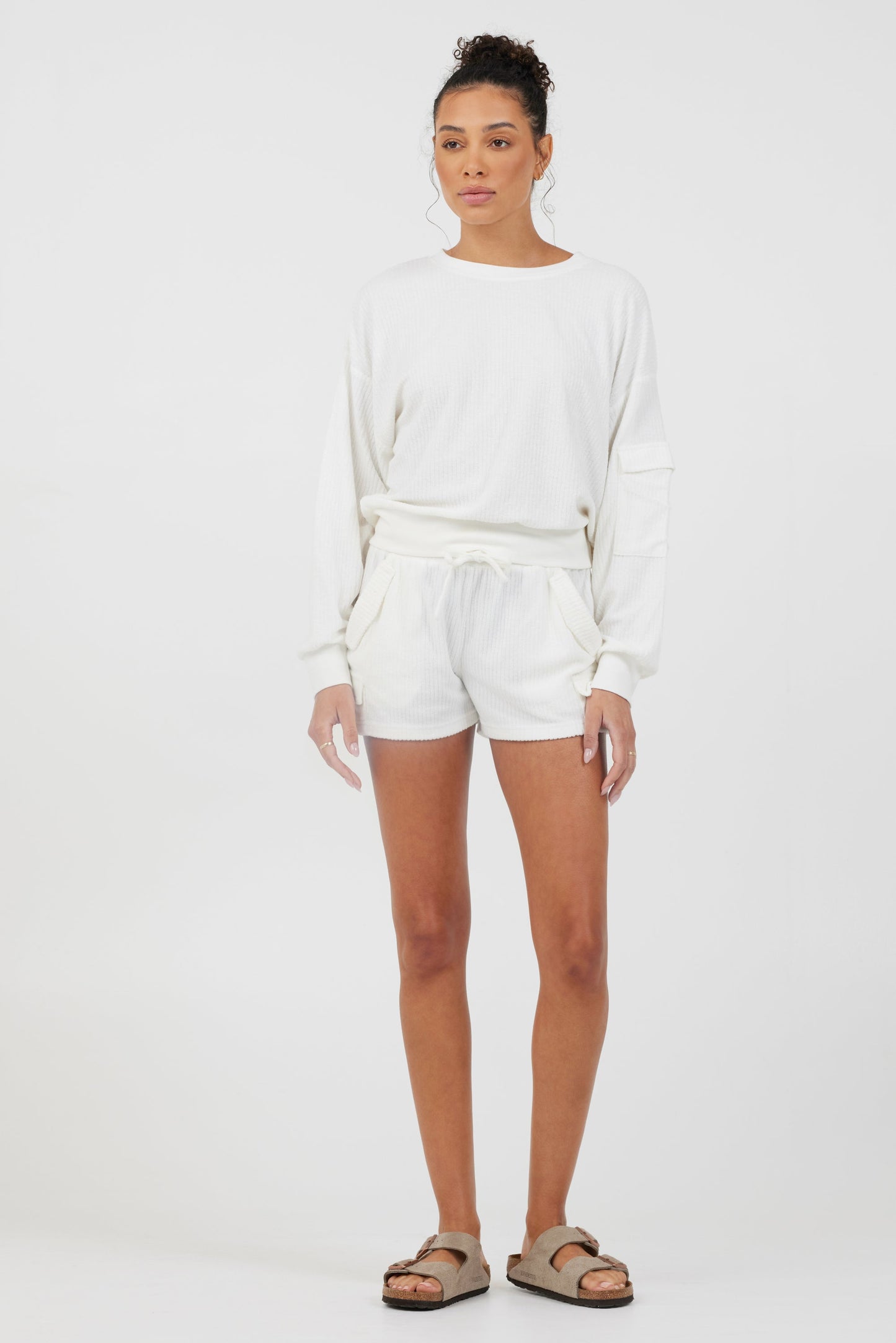 White Vintage Havana White Cord Terry Crewneck