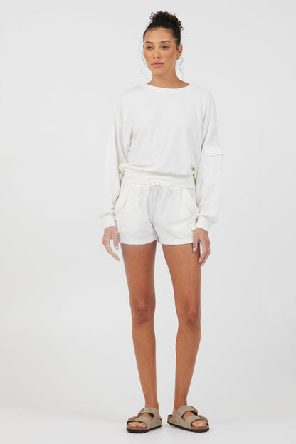 White Vintage Havana White Cord Terry Crewneck