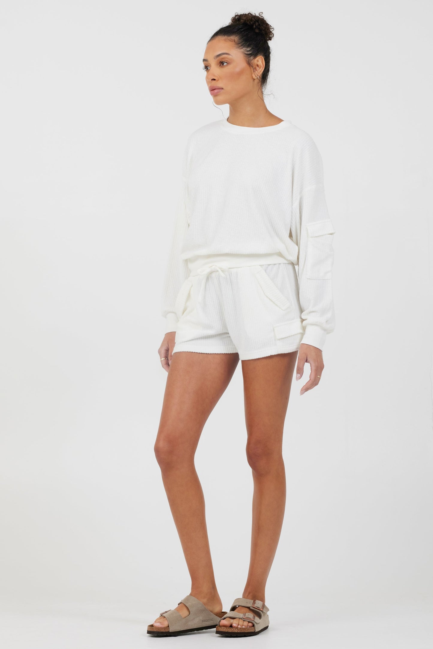 White Vintage Havana White Cord Terry Crewneck