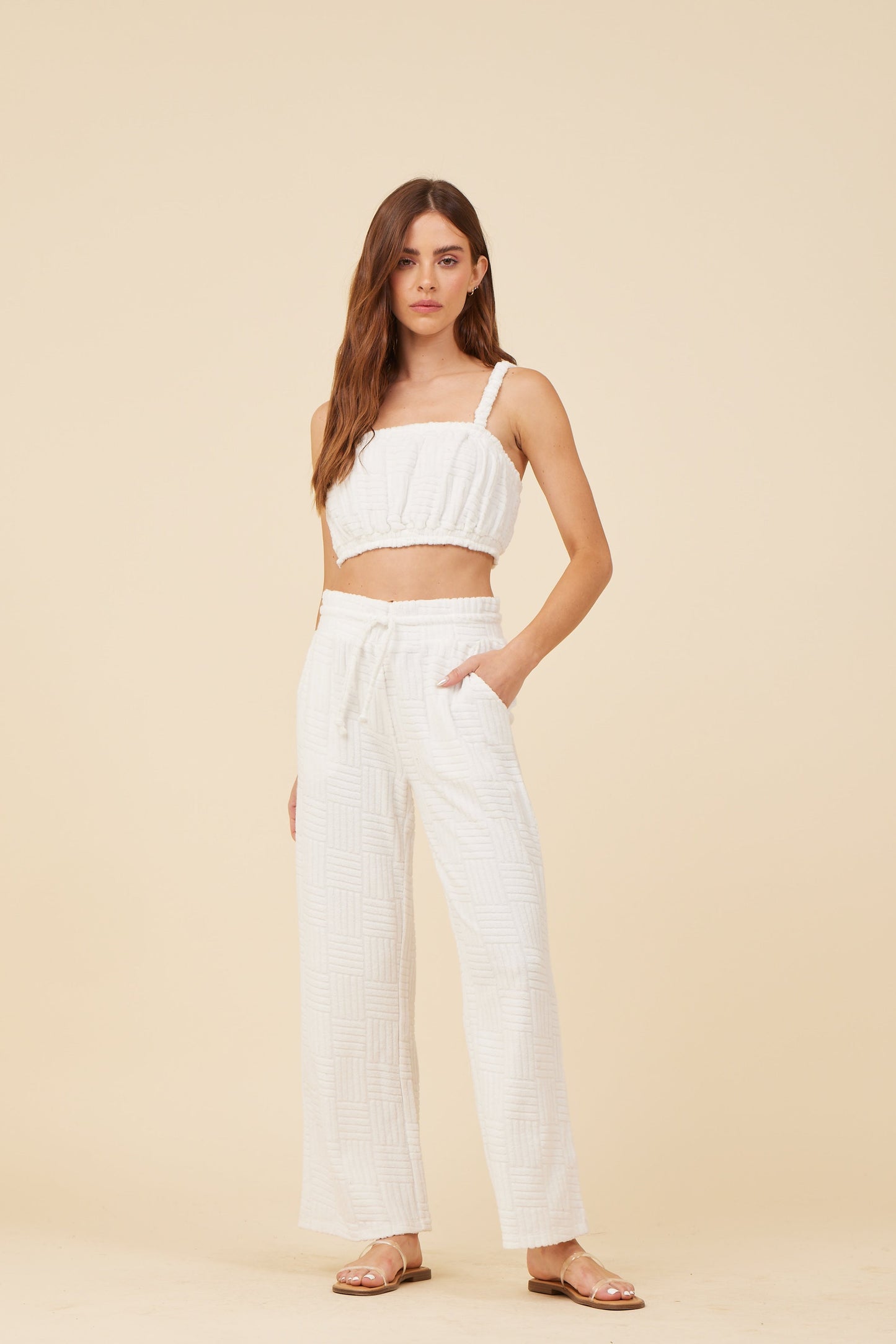 Warm White Vintage Havana Warm White Corded Terry Cropped Tank